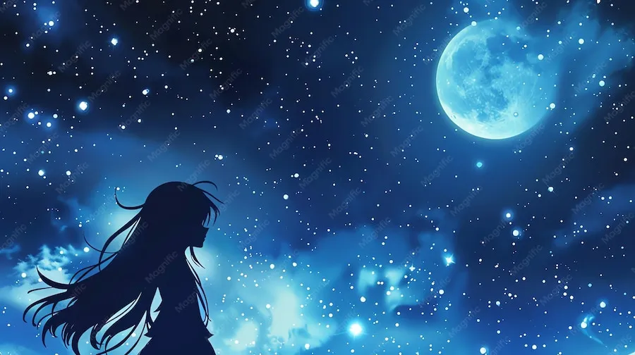 siluet karakter anime dengan latar belakang malam