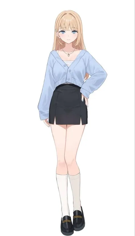 karakter anime berambut warna-warni dengan pose berdiri