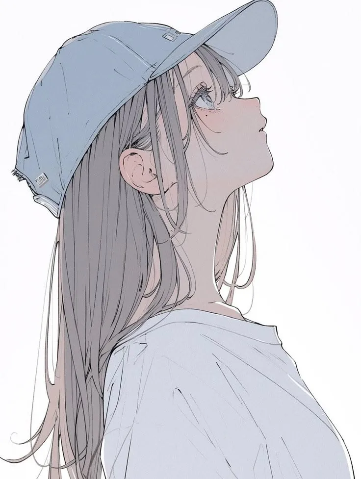 gambar anime keren pensil simple tampak samping dengan topi