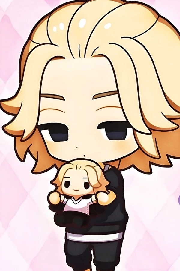 Mikey versi chibi sedang tertawa lepas