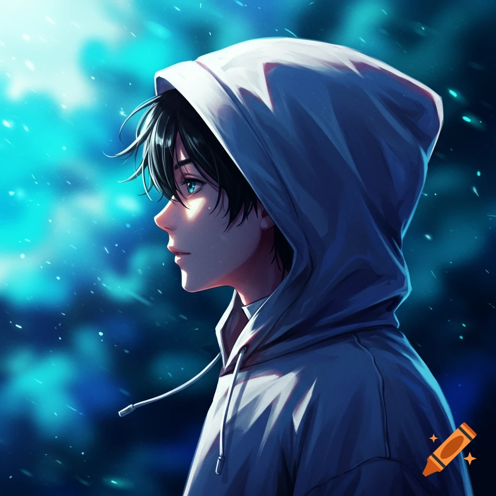 karakter anime laki-laki menggunakan hoodie sederhana
