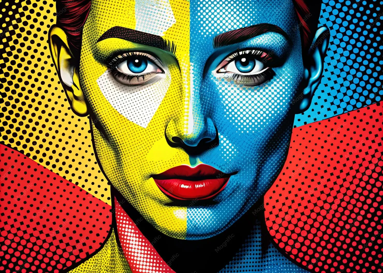 Ilustrasi digital pahlawan Indonesia dengan gaya seni pop art warna-warni yang cerah