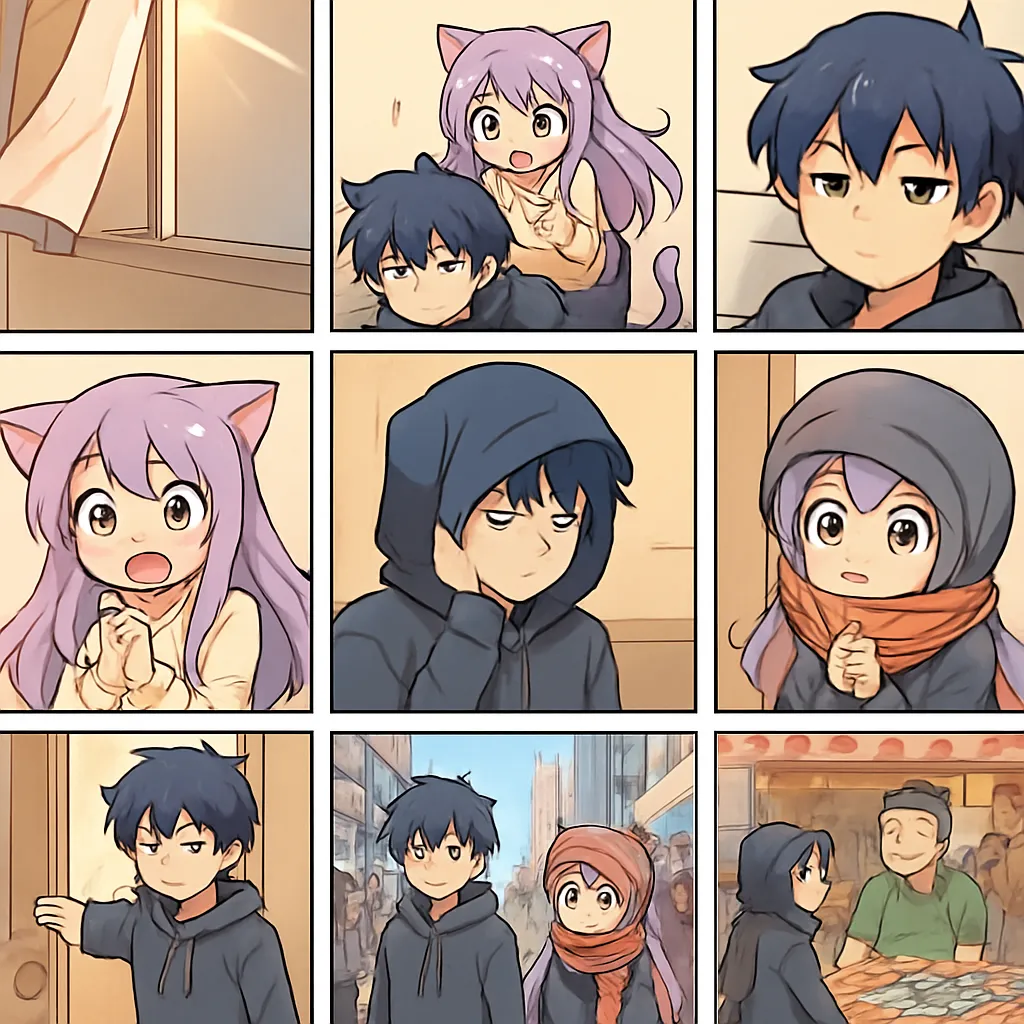 Pasangan karakter anime chibi yang sedang makan bersama dengan ekspresi lucu