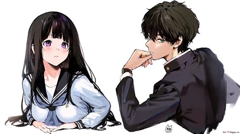 Ilustrasi artistik karakter Houtarou dan Eru dalam gaya melukis