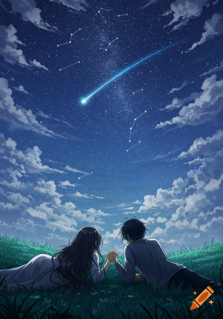 pp wa couple pasangan anime menatap bintang