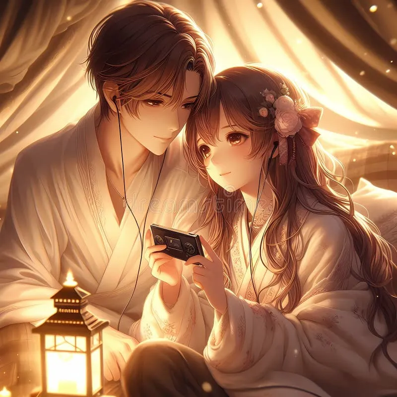 pp wa couple pasangan anime memakai earphone bersama