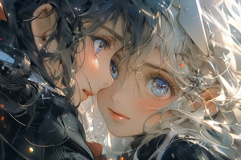 close up wajah karakter anime couple dengan detail tajam