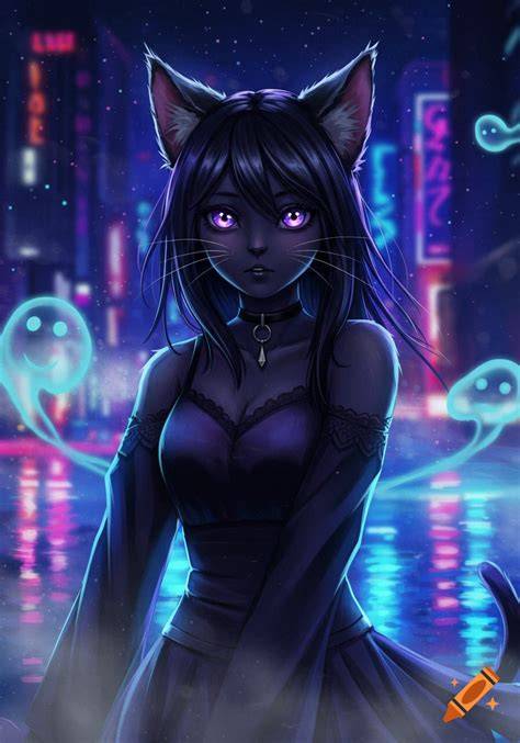 Gadis kucing anime dengan gaya modern dan headset