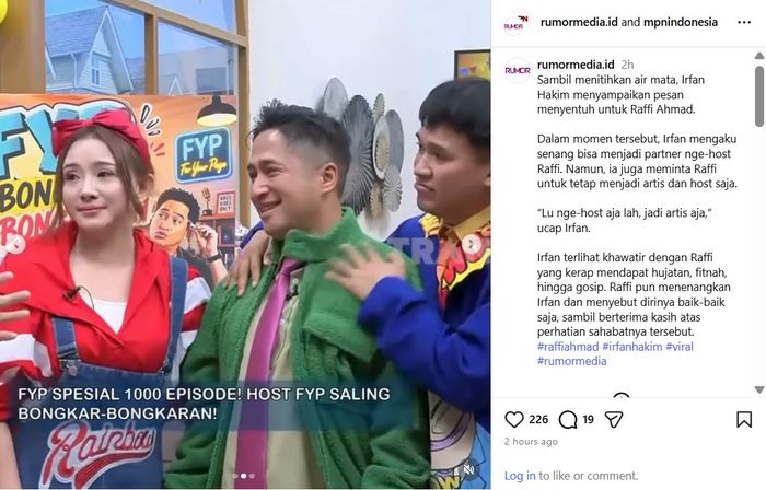 Irfan Hakim nangis Raffi Ahmad panen hujatan dan fitnah setelah terjun ke dunia politik.